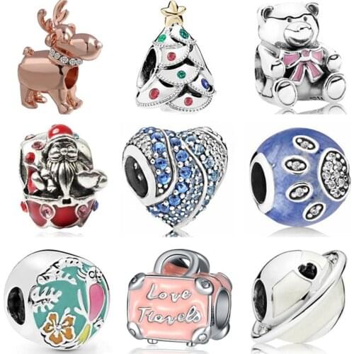 New Arrived Silver Color Frog Hearts Bear Dress Santa Claus Enamel Beads Fit Pandora Charms Bracelets for Women DIY Jewelry Gift