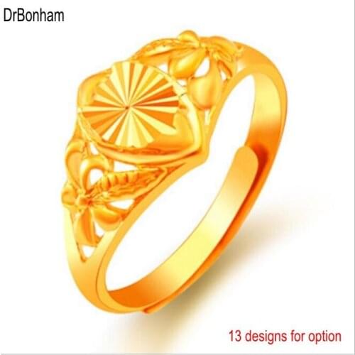 Wholesale 24K Gold flower rings for Women Gold Color Dubai Bride Wedding Africa india alliance Jewelry wholesale