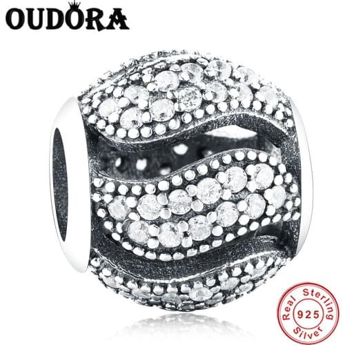 Fit Original Pandora Charms Bracelet Sterling 925 Silver Wave Clear Zircon Charms Women DIY Beads For Jewelry Making Berloque