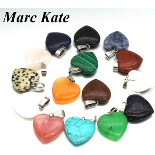 Love Heart Natural Quartz Stone Pendant Rose Purple Tiger Eye Opal Drop Charms Jewelry fit DIY Necklace Earrings