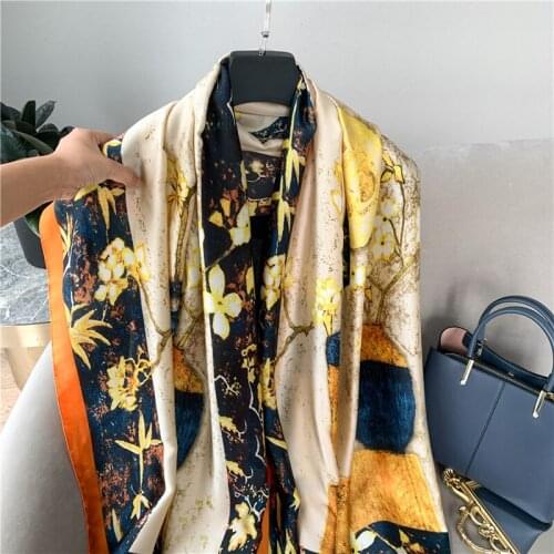 Luxury Silk Bandana for Women Scarf Print Pashmina Neckerchief Muslim Headscarf Hijab Shawl Wrap Foulard Europe Decorate Echarpe