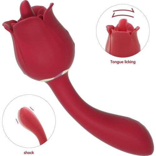 Rose Vibrator, 2 in 1 Clitoral G Spot Dildo Rechargeable Nipple Licker G-Spot Stimulator with 9 Frequencies,Sex Toys for Women
