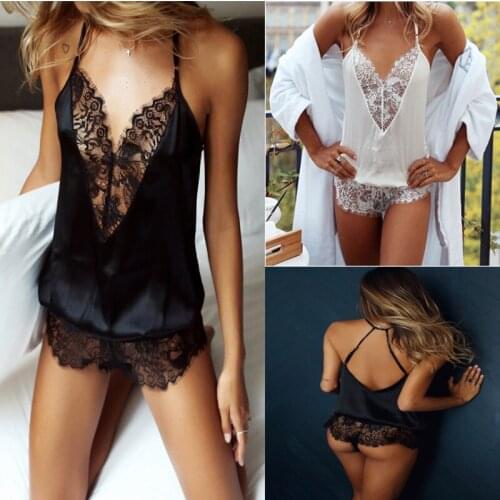 Sexy lingerie V-neck lashes lace suspenders pajamas