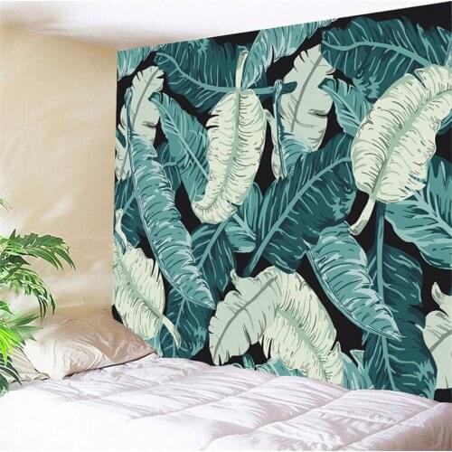 Nordic Green Leaves Wall Tapestry Aesthetic Room Decor Dorm Banana Leaf Printed Trippy Tapiz Hippie Boho Blanket Home Decoration