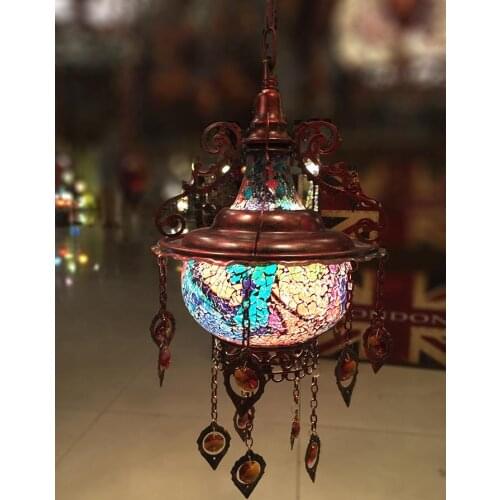 Bohemia turkish moroccan pendant light handmade mosaic stained glass Corridor Stairwell cafe restaurant hanging light lamp