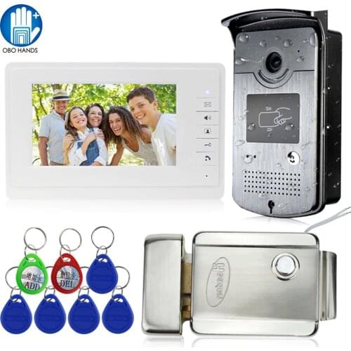 Wired Home 7'' Color Video Intercom RFID Camera with 1 Monitor Video Door Phone 500 User for Apartments with Metal Electric Lock