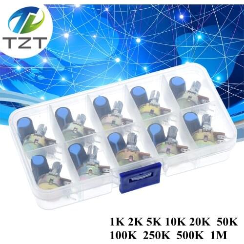 WH148 Potentiometer Kit B1K 2K 5K 10K 20K 50K 100K 500K 1M 15mm Linear Taper Rotary Potentiometer Resistor Set 3pin With Cap