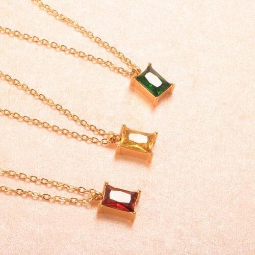 ZMFashion Square Colored Diamond Mini Gold Necklace Pendant Woman Wild Clavicle Titanium Steel Fine Necklace Jewelry Gift Chain