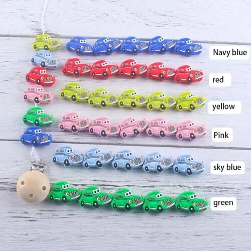10 Pcs New Food Silicon Loose Beads DIY Baby Nipple Holder Chain Teether Cartoon Car Shape Silicone Beads for Baby Pacifier Clip