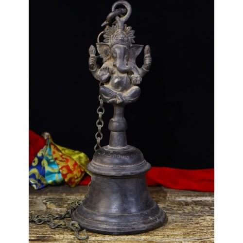 18"Tibet Buddhism Old Bronze Elephant Trunk God of Wealth Buddha statue Rattle Bells Dharma Town House Exorcism