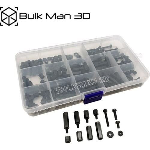 260pcs/set M3 Nylon Black Hex M-F Spacer Column Flat Head Plastic Spacing Screws Nuts