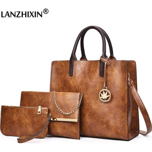 3pcs/Set Large Capacity Crossbody Bags for Women Vintage PU Leather Women Bag Fashion Shoulder Bag Ladies Hand Bag + Small Purse