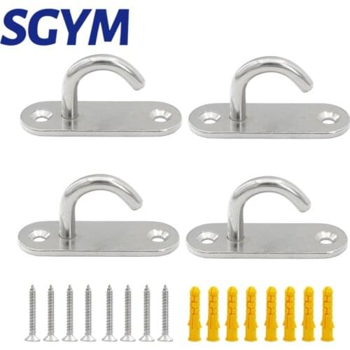 4pcs M6 J shape 304 Stainless Steel Ceiling Wall Mount U Hook Anchor Hanger with Self-tapping Screws for Yoga Swing Strap