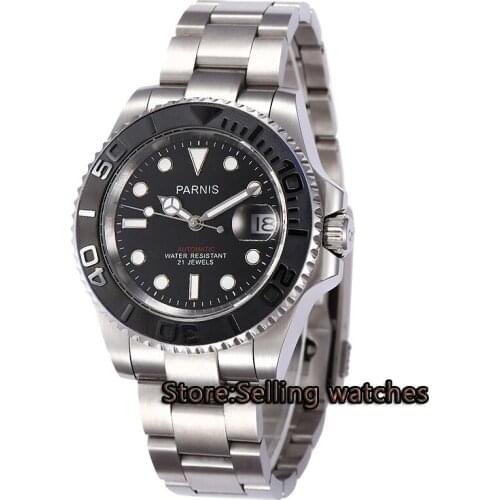 40mm Parnis black dial luminous Sapphire glass black ceramic bezel MIYOTA Automatic movement Mens watch