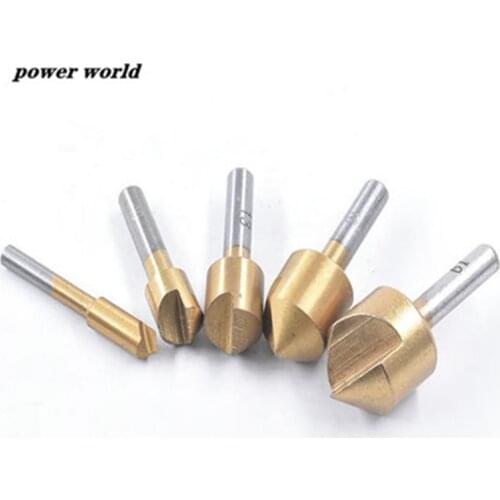 5pcs/set 6-19mm Metric Woodworking Countersink Drill Bit 90 Degree Single Flute Edge Chamfer Round Shank Drill Bit