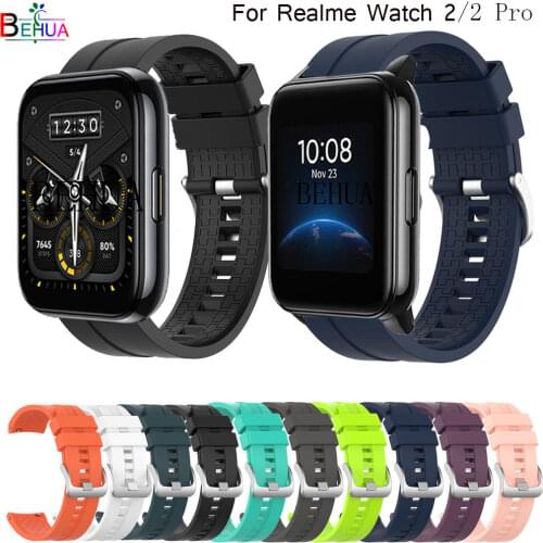 BEHUA Silicone 22mm Watchband For Realme Watch 2 / 2 Pro Strap Smart Wristband For Realme Watch S /pro Bracelet Wriststrap belt