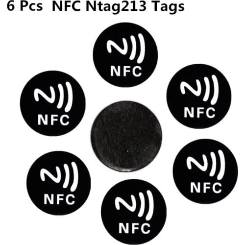6PCS Black Universal Anti Metal Sticker NFC Ntag213 Tags NTAG 213 Metallic Label Badges Token for Smart Mobile Phones