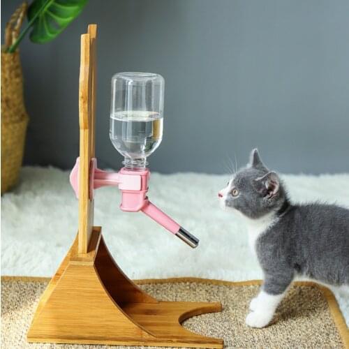 Wood pet water dispenser Automatic Dog cat Water feeder With Frame Adjustable height Stand Feeder Bottle Pet Drinking Fountain