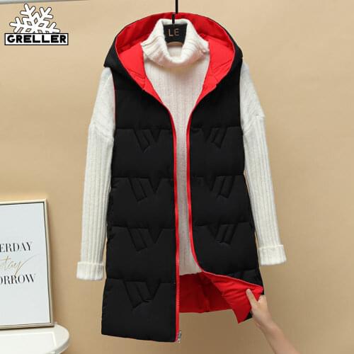 GRELLER Autumn Winter Warm Vest Women Coat Thicken Two Sides Wear Long Waistcoat Cotton Padded Winter Waistcoat Women Clothes