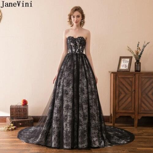 JaneVini Elegant Black Ball Gown Long Bridesmaid Dresses Sweetheart Appliques Backless Lace Plus Size Women Formal Party Gowns