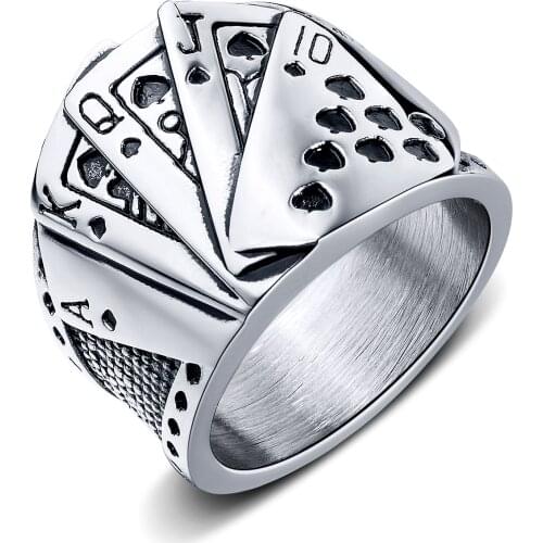 FAMI Personality Magician Stainless Steel Ring Punk Style Texas Poker Straight Flush Ring