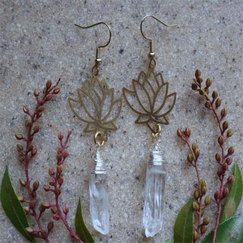 Quartz Crystal Lotus Flower Earrings