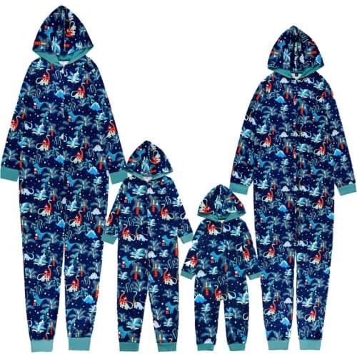 Fashion Matching Family Pajamas Printed Long Sleeve Jumpsuit Zipper Clothes Father Mother Kids Rompers Family Matching Outfits