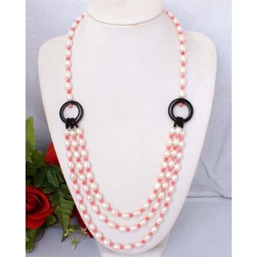 Fashion Popular Natural White Pearl Necklace 3 Rows Necklace Chain Coral Beads Accessories for Women Girl Ladies Gifts Jewelry