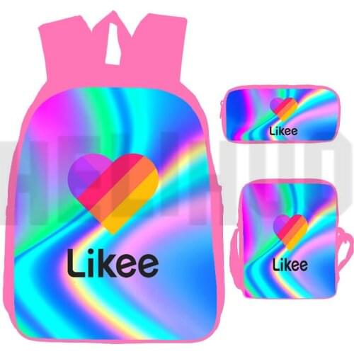 Fashion 3 Pcs/Set Likee Backpack Anime 3D Print Teenager Pink Russia Style Book Bag Schoolbags Like Video App Travel Backpack