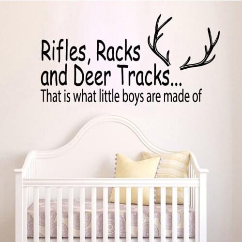 57X30cm Wall Decal Quote Rifles Racks and Deer Tracks Hunting Vinyl Sticker Boys Nursery Decor Art Kids Room Decor Mural YO-172
