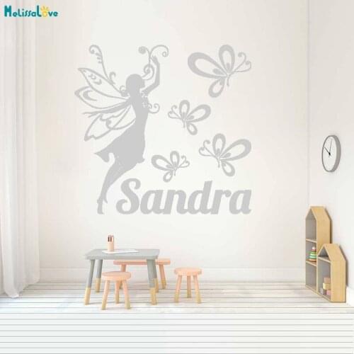 Custom Name Wall Sticker Angel and Butterfly Vinyl Home Decoration For Kids Baby Room Nursery Self-adhesive Unique Gift YT655
