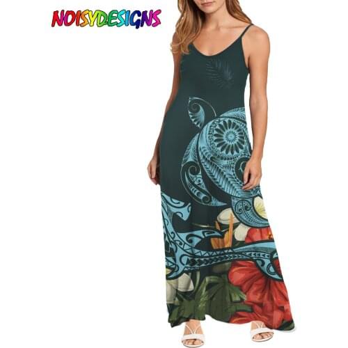 NOISYDESIGNS Polynesian Tribal Turtle Printed Women Dress Elegant Party Dresses Summer Casual Long Plus Size Womans Femme Robe
