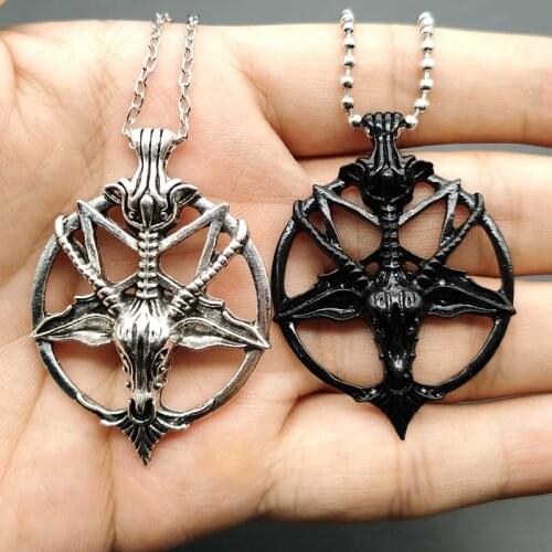 New Fashion Glamour Retro Womens Pentagram Pan God Skull Goat Head Pendant Necklace Gothic Witch Jewelry