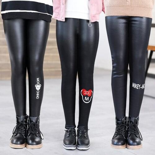 New panties girl plush cartoon leather pants tight fleece girls pants