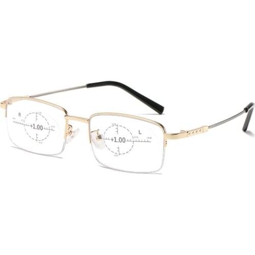 360 Annular Multifocals Reading Glasses For Women Men Memory Metal Semi Rim Frame Anti Blue Ray Presbyopic Eyeglasses +1.0~+4.0