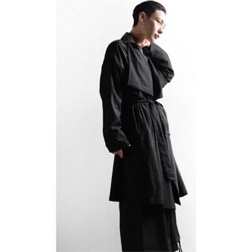 Autumn and winter new dark mens medium length loose windbreaker big Lapel fashion mens youth cape coat