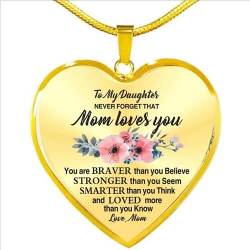 To My Daughter Heart Shape Pendant Necklace for Women Bear Necklace Gifts for Daughter From Love Mom Dad Birthday Gift Jewelry