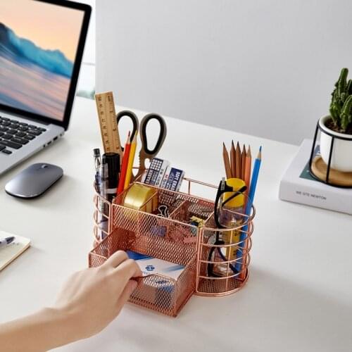 Nordic Iron Art Desktop Storage and Organizer Shelf Multi-function Simple Creative Stationery Office Supplies Combination
