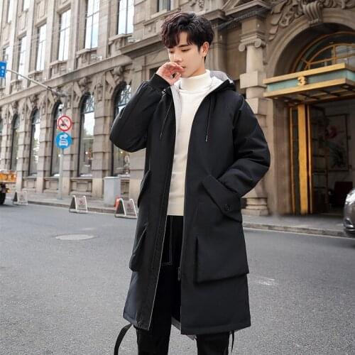 Down Jacket Mens Winter 2019 New Style Korean-style Stylish Casual Versatile Loose White Duck down Mid-length on Clothes