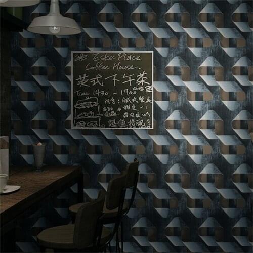 Retro gray geometric pattern personality lattice wallpaper industrial style restaurant bar living room background wall paper