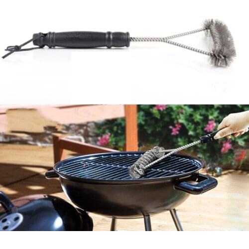 BBQ Grill Steel Wire Cleaning Brush Stainless Steel Long Handle Y-shaped Curling Outdoor Barbecue Gear Camp Cooking Supplies