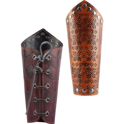 PU Leather Lace Up Gauntlet Wide Bracer Arm Cosplay Medieval Knight Bracers