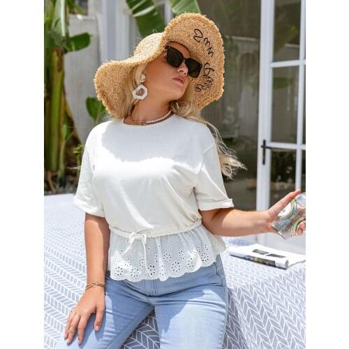 Simplee Autumn Solid Office Ladies Big Size Top White Lace Up Ruffle Women O Neck T-shirt Cotton Off Shoulder Sleeves Female Top