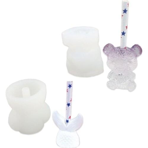 Bear Straw Topper Silicone Mold Fish Tails Silicone 8mm Straws Topper Molds Kit