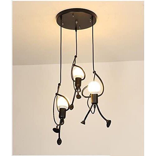 Modern Beautiful Pendant Light Creative Iron 3 People Cartoon Design Elegant Pendant Lamp for Kids Bedroom Bedside Living Room B