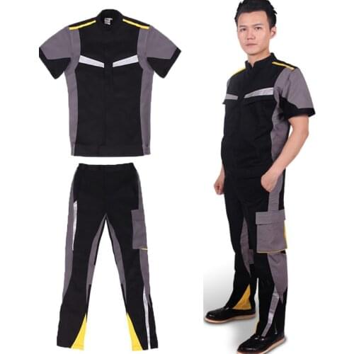 Summer work clothing for men stand collar slim fit reflective coveralls 4s shop auto repair washing decoration work suit uniform