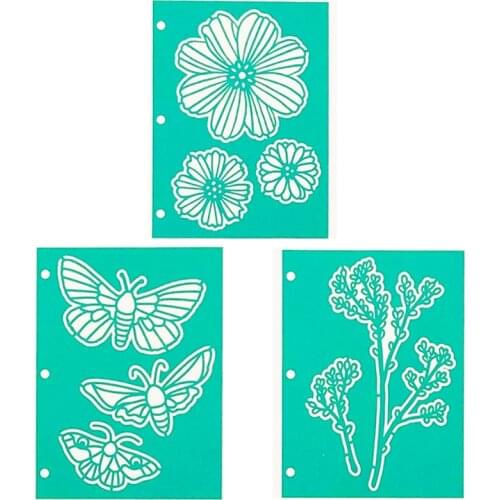 SS Creativity 3pcs A5 Garden Butterfly Blue Plastic Stencil Craft Paper Scrapbooking Mixed Media Vintage Journal Cardmaking Dies