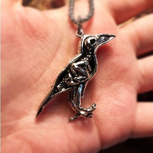 Antique silver personalized Viking decadent crow skeleton bird bone skull made old necklace 12pcs/lot