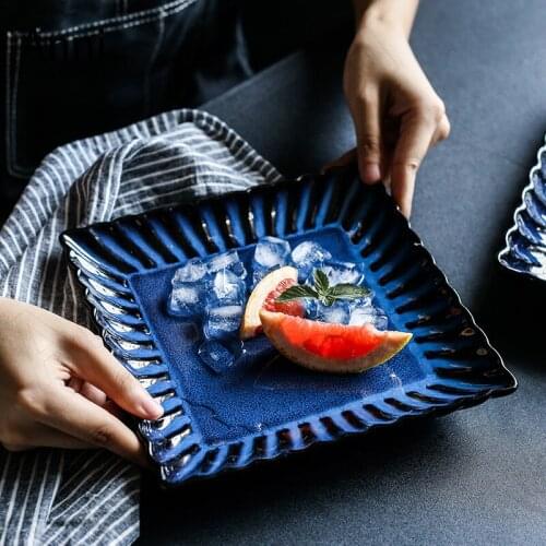Creativity Kiln Change Craft Ceramic Plate Nordic Modern Chrysanthemum Decorative Dinner Plates Square Restaurant Serving Tray