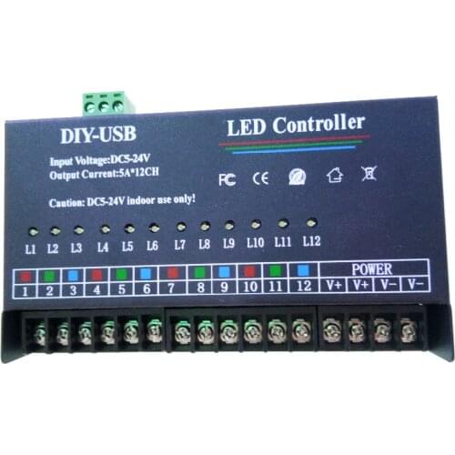 USB DIY LED RGB Controller 12 Channel Programmable Controller 5a*12ch 12channels Strip Module DC Aluminum DC5V Dc12v DC24V 5-24V